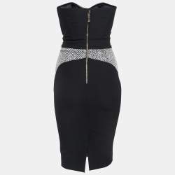 Pre Owned Elisabetta Franchi Black Print Nylon Blend Chain Detail Strapless Mini Dress S