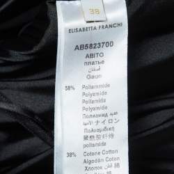 Pre Owned Elisabetta Franchi Black Print Nylon Blend Chain Detail Strapless Mini Dress S