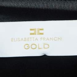 Pre Owned Elisabetta Franchi Black Print Nylon Blend Chain Detail Strapless Mini Dress S