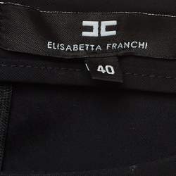 Pre Owned Elisabetta Franchi Black Stretch Nylon Short Sleeve Relaxed Blouse S