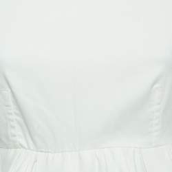 Pre Owned Elisabetta Franchi White Denim Gathered Short Sleeve Blouse M