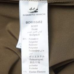 Elisabetta Franchi Olive Green Synthetic Button Embellished Bodysuit M