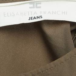 Elisabetta Franchi Olive Green Synthetic Button Embellished Bodysuit M