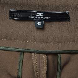 Pre Owned Elisabetta Franchi Olive Green Crepe Belted Slim Fit Trousers S