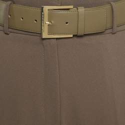 Pre Owned Elisabetta Franchi Olive Green Crepe Belted Slim Fit Trousers S