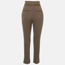 Pre Owned Elisabetta Franchi Olive Green Crepe Belted Slim Fit Trousers S