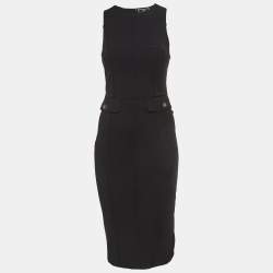 Elisabetta Franchi Black Crepe V-Neck Sheath Dress M