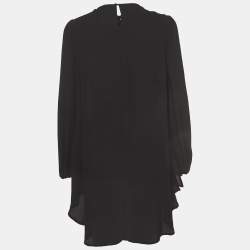 Pre Owned Elisabetta Franchi Black Crepe Lace-Up Neck Camicia Blouse L