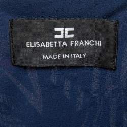 Pre Owned Elisabetta Franchi Navy Blue Printed Silk Mini Dress M