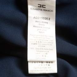 Pre Owned Elisabetta Franchi Navy Blue Printed Silk Mini Dress M