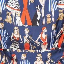 Pre Owned Elisabetta Franchi Navy Blue Printed Silk Mini Dress M