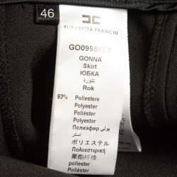 Elisabetta Franchi Black Leather Trim Stretch Crepe Button Detail Mini Skirt L