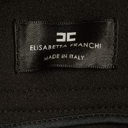 Elisabetta Franchi Black Leather Trim Stretch Crepe Button Detail Mini Skirt L