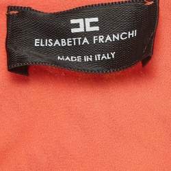Pre Owned Elisabetta Franchi Orange Abstract Print Crepe Tiered Midi Dress S