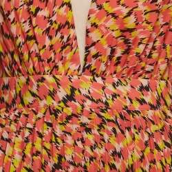 Pre Owned Elisabetta Franchi Orange Abstract Print Crepe Tiered Midi Dress S