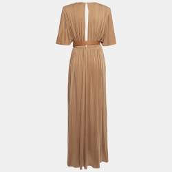 Pre Owned Elisabetta Franchi Brown Jersey Gathered Belter Maxi Dress M