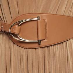 Pre Owned Elisabetta Franchi Brown Jersey Gathered Belter Maxi Dress M