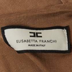 Pre Owned Elisabetta Franchi Brown Jersey Gathered Belter Maxi Dress M
