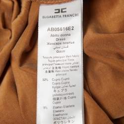 Pre Owned Elisabetta Franchi Brown Jersey Gathered Belter Maxi Dress M