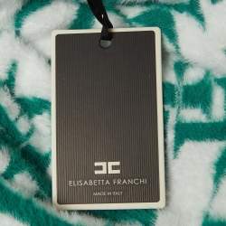 Pre Owned Elisabetta Franchi Green/White Lettering Fur Knit Balloon Sleeve Crop Top S