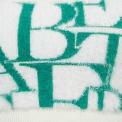 Pre Owned Elisabetta Franchi Green/White Lettering Fur Knit Balloon Sleeve Crop Top S