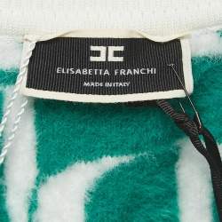 Pre Owned Elisabetta Franchi Green/White Lettering Fur Knit Balloon Sleeve Crop Top S