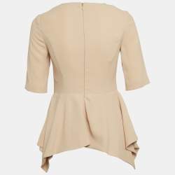 Elisabetta Franchi Beige Crepe Asymmetrical Peplum Top M