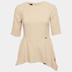 Elisabetta Franchi Beige Crepe Asymmetrical Peplum Top M