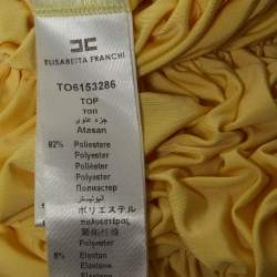 Elisabetta Franchi Yellow Metallic Logo Jersey Ruched Tie-Up Neck Bodysuit S