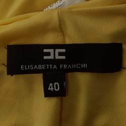 Elisabetta Franchi Yellow Metallic Logo Jersey Ruched Tie-Up Neck Bodysuit S