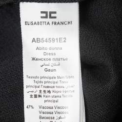 Pre Owned Elisabetta Franchi Black Sequin and Beads Embellished Crepe Bell Sleeve Mini Dress M
