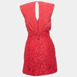 Pre Owned Elisabetta Franchi Pink Lace and Crepe Detachable Waist Mini Dress S