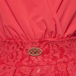 Pre Owned Elisabetta Franchi Pink Lace and Crepe Detachable Waist Mini Dress S