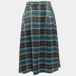 Elisabetta Franchi Blue Tartan Check Pleated Midi Skirt M