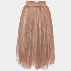 Elisabetta Franchi Brown Tulle Pleated Midi Skirt S