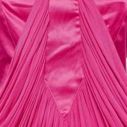Pre Owned Elisabetta Franchi Fuchsia Pink Stretch Crepe Metal Detail Gathered Top M