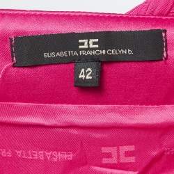 Pre Owned Elisabetta Franchi Fuchsia Pink Stretch Crepe Metal Detail Gathered Top M