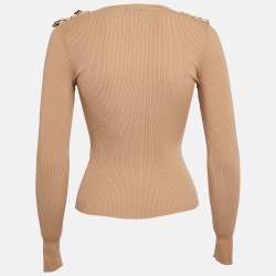 Pre Owned Elisabetta Franchi Beige Rib Knit Tricot Sweater Top S