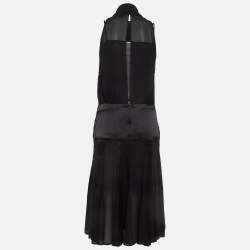 Pre Owned Elisabetta Franchi Black Satin Trim Chiffon Detachable Tie-Up Sleeveless Dress M