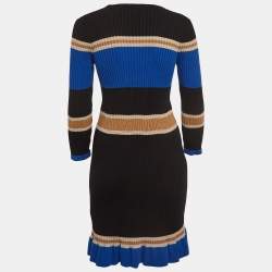 Elisabetta Franchi Multicolor Striped Rib Knit Long Sleeve Midi Dress M  