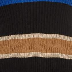 Elisabetta Franchi Multicolor Striped Rib Knit Long Sleeve Midi Dress M  