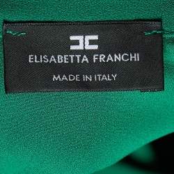 Pre Owned Elisabetta Franchi Green Crepe Fringed Mini Dress M