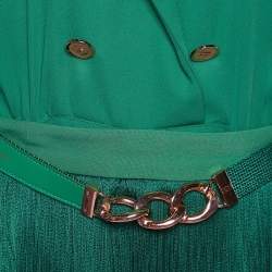 Pre Owned Elisabetta Franchi Green Crepe Fringed Mini Dress M
