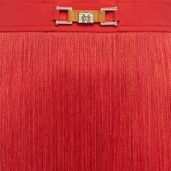 Pre Owned Elisabetta Franchi Red Polyamide Fringed Mini Dress M