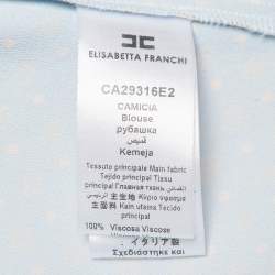 Pre Owned Elisabetta Franchi Blue Printed Crepe Tie Neck Blouse M