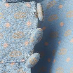 Pre Owned Elisabetta Franchi Blue Printed Crepe Tie Neck Blouse M