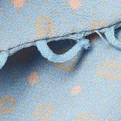 Pre Owned Elisabetta Franchi Blue Printed Crepe Tie Neck Blouse M