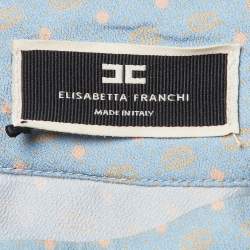 Pre Owned Elisabetta Franchi Blue Printed Crepe Tie Neck Blouse M