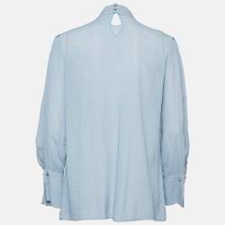 Pre Owned Elisabetta Franchi Blue Printed Crepe Tie Neck Blouse M