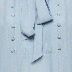 Pre Owned Elisabetta Franchi Blue Printed Crepe Tie Neck Blouse M